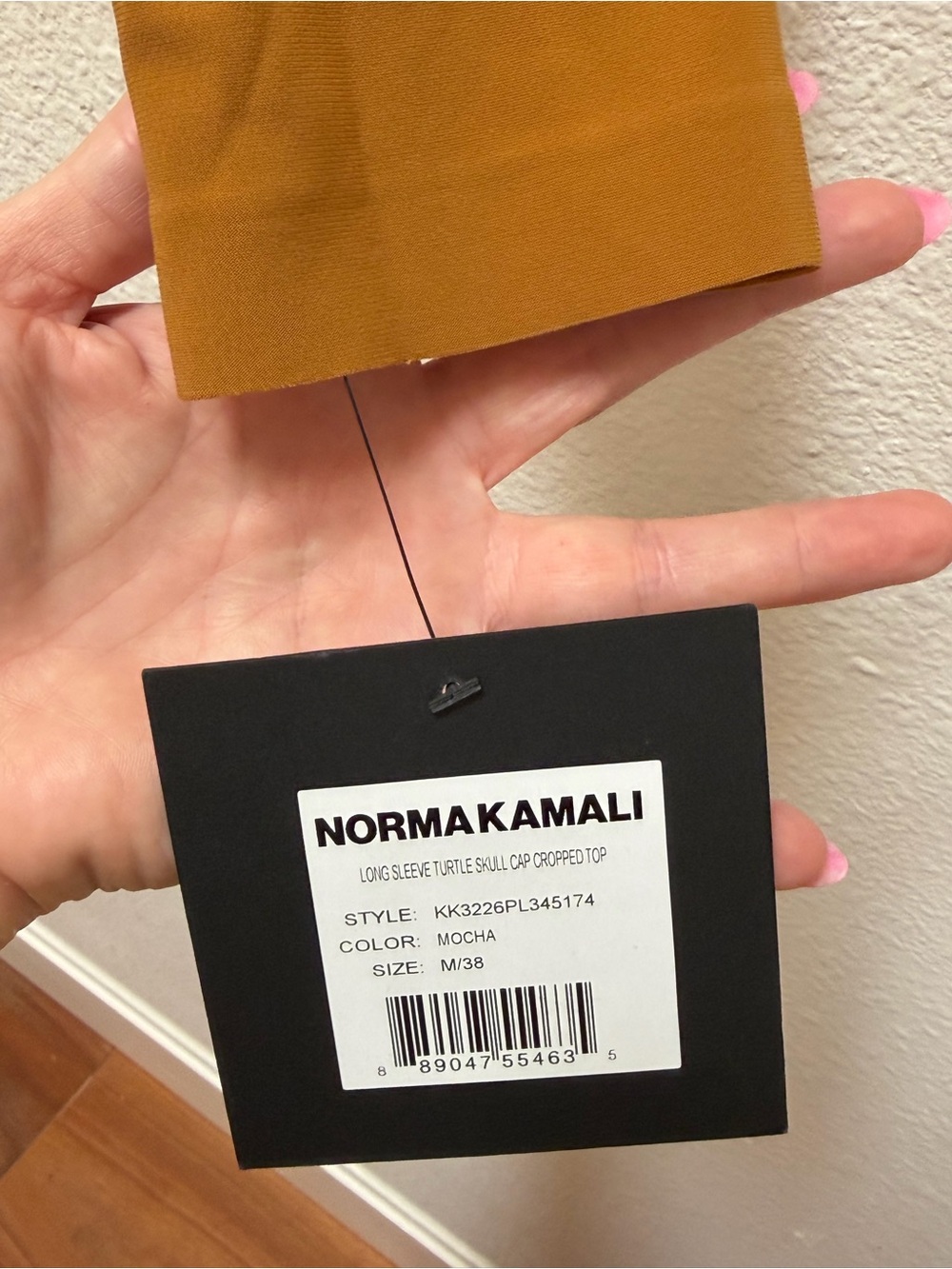 Norma Kamali Long Sleeve Turtle Skull Cap Cropped Top in Mocha - Picture 4 of 5